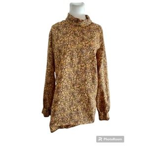 Vtg Fem Form Paisley 70s Flower Power Mock Neck Backk Zip Blouse Top Bohemian